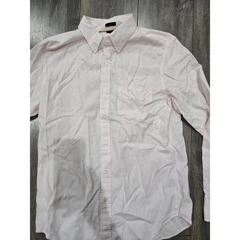 J.Crew Mens Medium Slim Fit Pink White Striped Button Down Shirt